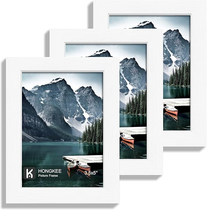 3.5x5 Picture Frame Set of 3 - Made of Real Glass and White Wooden Frame, 3.5 by 5 small Photo for Wall or Tabletop Display