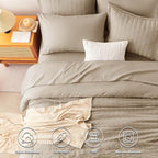 CozyLux Full Size Comforter Sets with Sheets Seersucker 7 Pieces Taupe Bed in a Bag Textured Luxury Soft Bedding Set with Down Alternative Comforter, Sheets, Pillowcases & Shams for All Seasons