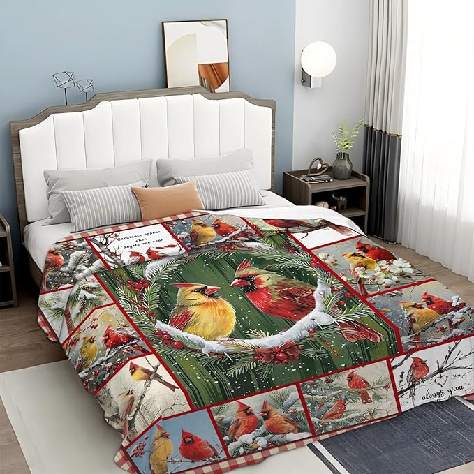 Bird Blanket for Boys Girls Christmas Red Birds Gifts Throw Blanket Cozy Plush Flannel Fleece Blankets for Bed Sofa Decor 50"x60"