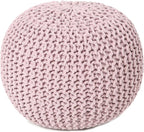 REDEARTH Round Pouf Ottoman - Hand Knitted Boho Poof Home Décor Pouffe Circular Footrest for Living Room - Bedroom - Lounge - 100% Cotton (19.5"x19.5"x14") - Pale Pink
