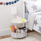 Amazon Basics Round Storage End Table, Side Table with Cloth Basket, White/Heather Gray, 17.7"L x 17.7"W x 18.9"H