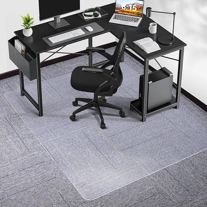 Chair Mat for Carpet, SALLOUS 46" x 60" Office Chair Mat for Carpeted Floors, Heavy Duty Vinyl Floor Mat with Grips, Floor Protector Computer Desk Mat for Home Office (Clear, Rectangular)