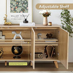 Fluted Sideboard Buffet Cabinet with Storage, Modern Storage Cabinet with 3 Doors, Wood Credenza Buffet Sideboards, Bar Cabinets Console Table for Kitchen Dining Living Room Entryway (Natural)