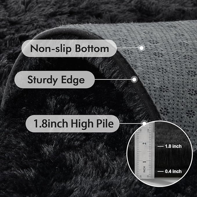 6x9 Ft Large Shag Black Rug for Living Room, Ultra Soft Fluffy Furry Area Rugs for Bedroom Indoor Floor, Aesthetic Carpet for Kids Home Decor