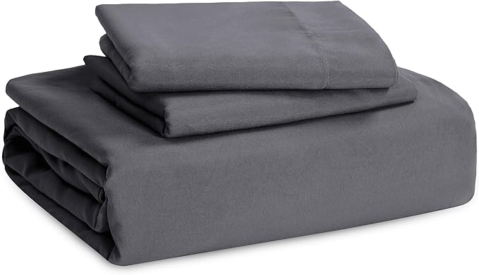 Bedsure Duvet Cover Queen Size with Fitted Sheet - 4 Pieces Prewashed Cotton-Like Extra Soft Bedding Set, Includes 1 Duvet Cover 90x90 Inches, 2 Pillow Shams, 1 Fitted Sheet, Dark Grey