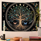 Lunerfex Tree of Life Tapastry Sun and Moon Tapastry Flower Boho Tree Mandala Wall Hanging for Bedroom and Living Room Decor Green Tree 36×48 Inches