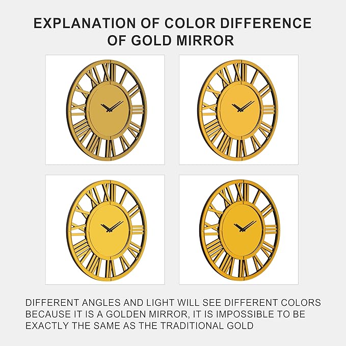 SHYFOY 18" Mirrored Wall Clock, Decorative Wall Clock with Roman Numerals, Living Room Wall Clocks, Kitchen Office Home Decor Battery Powered