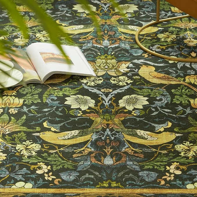 Runner Rug - 2'6"x8' Boho Washable Kitchen Rug, Non-Slip Soft Low Pile Rugs Indoor for Hallway Living Room Bedroom Sunroom, Vintage Stair Carpet Stain Resistance (Dark Green, 2.5x8ft)