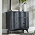 T4TREAM Fluted 3 Drawer Dresser, 32" Tall Modern Chest of Drawers with Faux Marble Top, Curved Profile Design, Wood Drawer Organizer for Bedroom, Living Room, Hallway, Entryway, Dark Grey