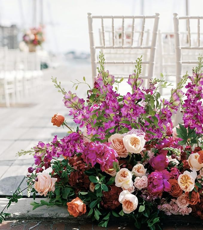 Fuschia Pink Flowers Artificial Delphinium Combo Clematis Greenery Silk Flowers 8pcs Long Stem Hot Pink Flowers for Tall Vase Artificial Snapdragon Flowers for Vases for Decoration (Fuschia)