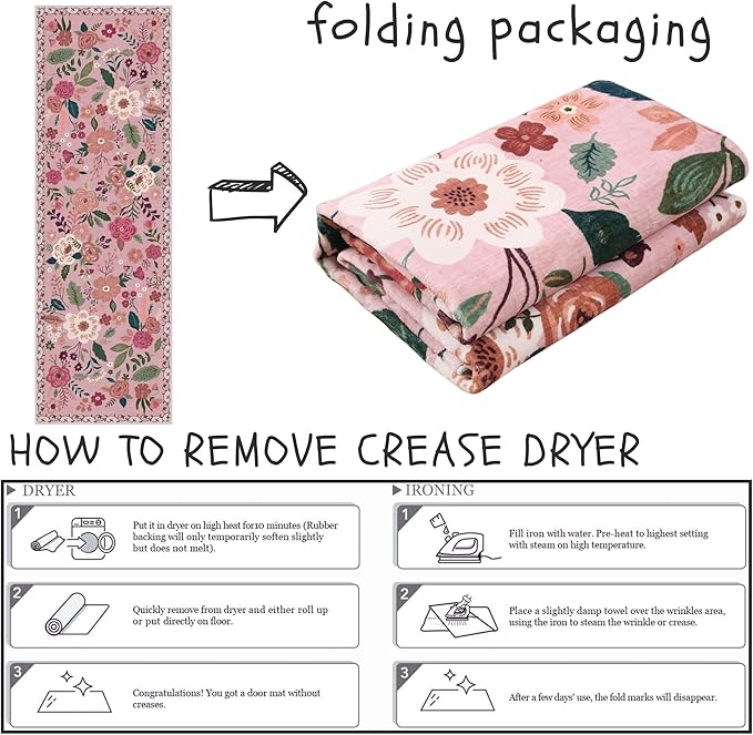 Runner Rug for Hallways Kitchen Rug Non Slip 2'6''x8' Washable Runner Rugs with Rubber Backing Soft Floral Carpet Runner for Hallways, Kitchen, Laundry, Bedroom, Bathroom(Pink)