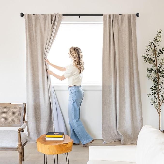 Blackout Curtain Rod Wrap Around Design - Adjustable 36-66 Inches - Wall/Ceiling Mount - Heavy Duty Metal - Room Darkening French Return Drapery Hardware - Modern Minimalist Bracket - Matte Black