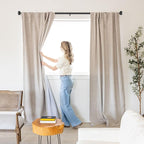 Blackout Curtain Rod Wrap Around Design - Adjustable 66-120 Inches - Wall/Ceiling Mount - Heavy Duty Metal - Room Darkening French Return Drapery Hardware - Modern Minimalist Bracket - Matte Black