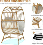 Egg Chair Outdoor Indoor, Oversized Rattan Chair with Thicken Cushion, 350LBS Capacity Wicker Patio Lounge Chair, Basket Chair for Living Room Balcony Porch Backyard, Beige