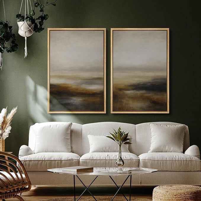 SIGNFORD Framed Canvas Print Wall Art Set Abstract Neutral Landscape Modern Beige and Brown Illustration Modern Art Decorative Nordic Nature for Living Room, Bedroom, Office - 16"x24"x2 Natural