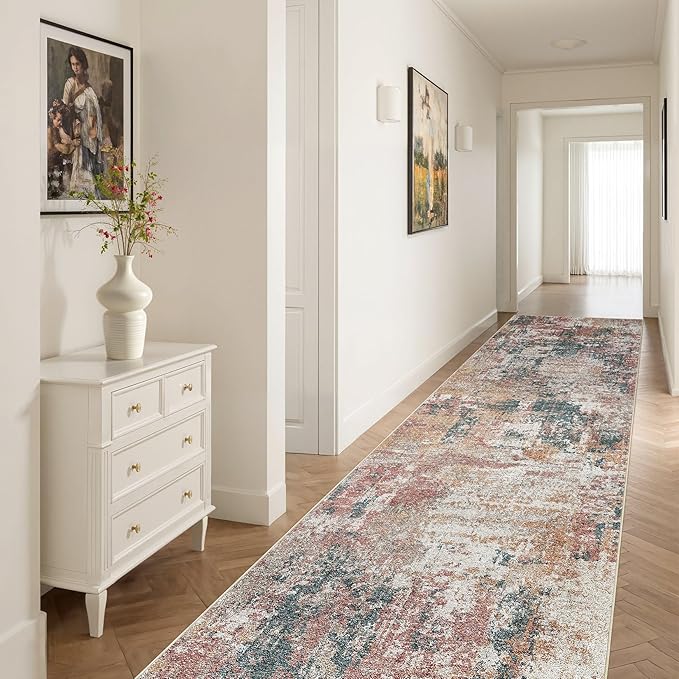 Tortania 3x10 Runner Rug for Entryway: Neutral Washable Soft Thin Area Rugs - Non Slip Indoor Carpet for Hallway Living Room Bedroom Dining Room Office Nursery Home Floor Decoration - Colorful Multi