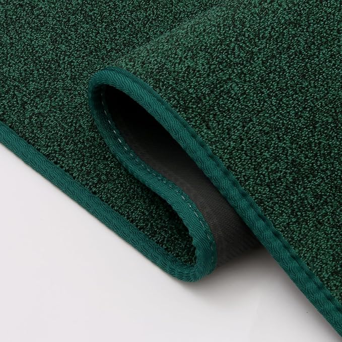 Runner Rug with Non Slip Rubber Backing, Washable Soft Floor Carpet for Kitchen, Hallway, Entryway Indoor, Bedroom, Laundry, Low Pile Area Rugs, Solid Color with Pointillism Style (Green, 2' * 10')