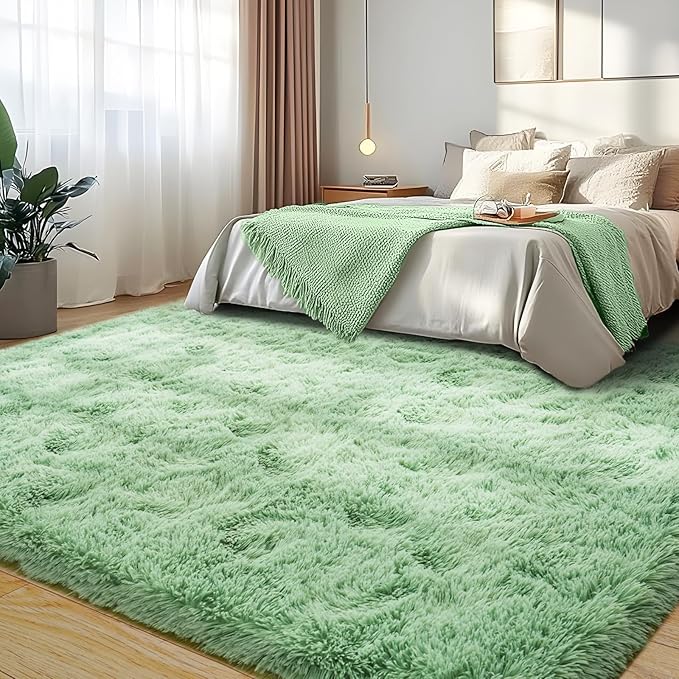 6x9 Fluffy Fuzzy Area Rug for Living Room Bedroom, Ultra Soft Large Living Room Rugs, Non Slip Thick Shag Rug for Dorm, Kids Girls Boys Rug for Home Decor Aesthetic, Sage Green