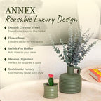 Scented Luxury Candles in Handmade Ceramic Jars, Soy Wax | Woody Wood – Oud & Agarwood, Large Candle | Non Toxic, 2 Wicks, Reusable Big Olive Green Jar | Natural Spring Aromatherapy for Women & Men