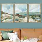 SIGNWIN Framed Canvas Print Wall Art Set Pastel Watercolor Blue Sky Mountain Range Landscape Nature Wilderness Illustrations Modern Art Decorative Scenic Relax/Calm for Bedroom - 16"x24"x3 Natural