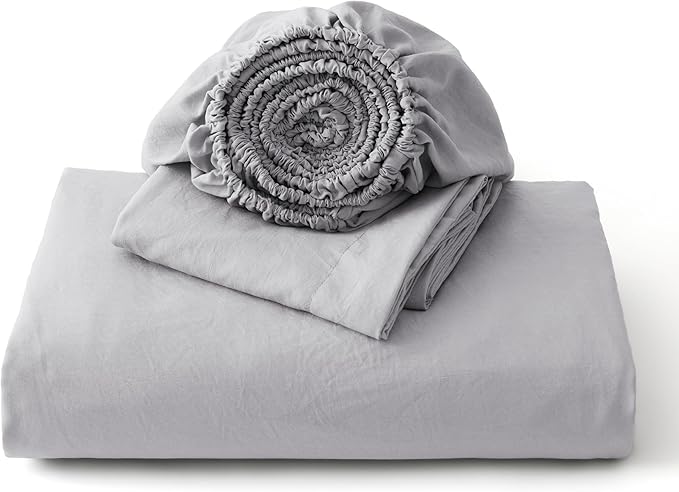 Bedsure Duvet Cover Queen Size with Fitted Sheet - 4 Pieces Prewashed Cotton-Like Extra Soft Bedding Set, Includes 1 Duvet Cover 90x90 Inches, 2 Pillow Shams, 1 Fitted Sheet, Light Grey