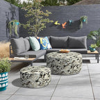 Inflatable Ottoman Stool D31 xH14 for Outdoor/Indoor Use, Water Repellent Patio Foot Rest Stool with Portable Handle,Round Pouf Ottoman Suitable for Garden,Deck and Camping - Paisley Black