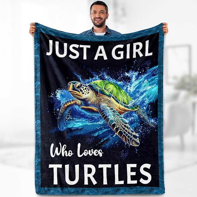 Sea Turtle Blanket Gifts for Women - Ocean Themed Nautical Just A Girl Who Loves Turtles Throw for Girl Kids Adults Soft Fleece Cozy Bed Couch Decor Birthday Christmas Lightweight Blanket 50"x60"