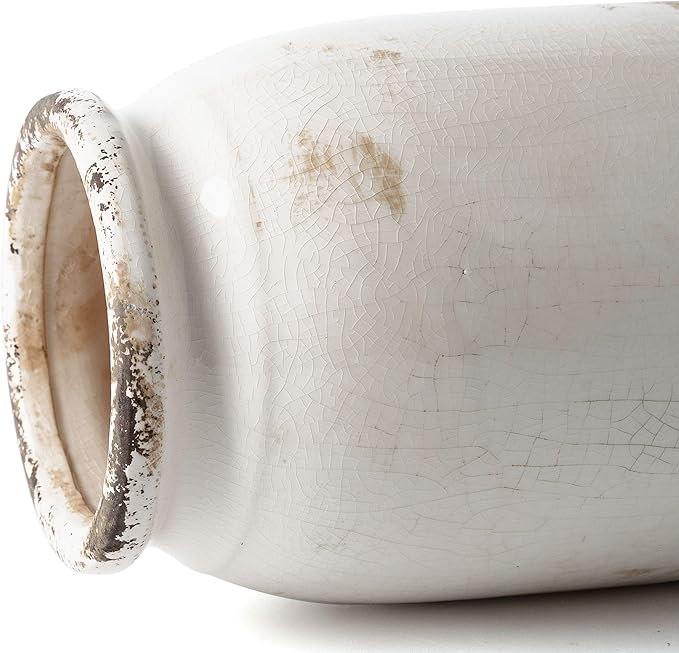 VICTOR & TERESA Rustic Large White Vase for Home Decor, 10'' Tall Ceramic Vases for Flowers, Farmhouse Decorative Vases for Pampas Grass, Table, Mantel, Living Room, Centerpieces