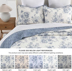 DDUOXIN Botanical Oversized King Bedspread - 120" W x120 L Extra Wide 100% Cotton California Quilt, Lightweight Reversible Oversize Bedspreads with 2 Pillow Shams, Blue/Cream