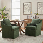 VKNOW Upholstered Dining Chairs Set of 2, Modern Kitchen Chair Dinner Chairs with 4 Casters, Linen Armchair for Bedroom Reading Room, Green