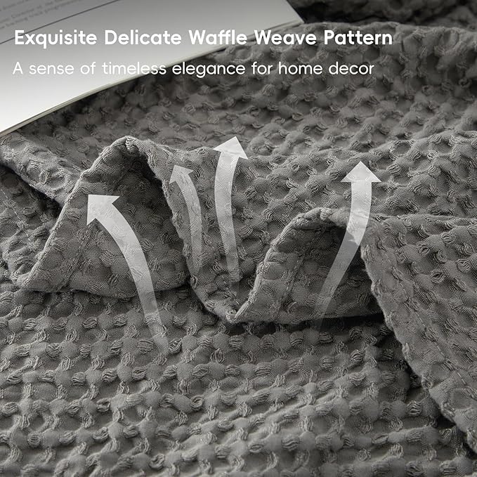 PHF Ultra Soft Waffle Weave Throw Blanket 50"x 60"- Washed Lightweight Breathable Cozy Woven Blanket for Bed - Aesthetic Decor for Couch Bedding Sofa Home Car - Grey