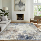 Area Rugs 3x5 Machine Washable Rug for Bedroom Living Room, Large Modern Abstract for Dining Room, Indoor Low Pile Carpet Soft Rugs with Non Slip Rubber Backing, Abstract Blue Gray