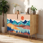 SIGNWIN Sideboard Buffet Cabinet, Kitchen Storage Cabinet with 2 Doors, Vibrant Granite Sunny Mountain, Cupboard Console Table for Dining Room - 35" L x 18" W x 29" H