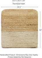 REDEARTH · Cube Pouf Ottoman - Braided Pouffe Accent Sitting Square Footrest for Living Room, Bedroom, Nursery, kidsroom, Patio, Gym; 100% Jute (14.5"x14.5"x16"; Natural Ivory)