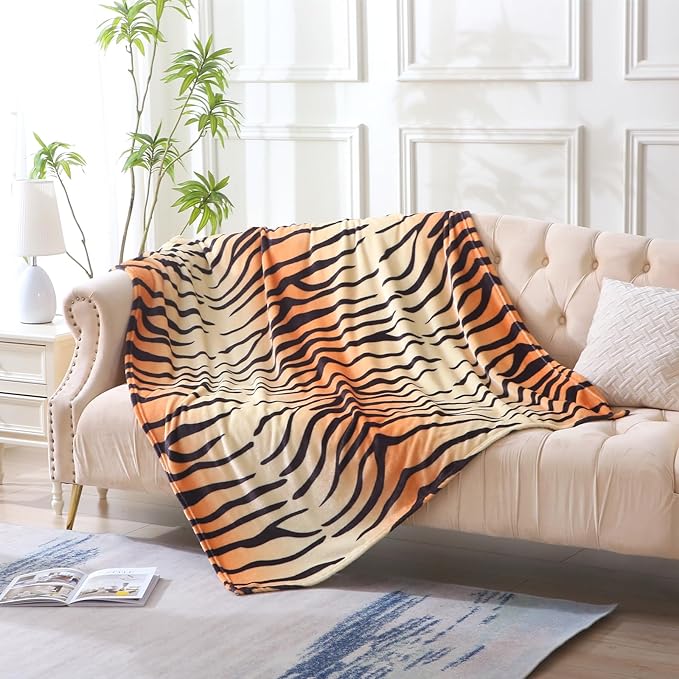 MERRYLIFE Tiger Stripe Print Throw Blanket Decorative Fleece Throw | Ultra-Plush Colorful | Couch Blanket Travel Lap | Home Gift Use(50" 60",Tiger)