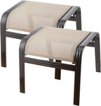 Outdoor Patio Footstools Aluminum Outdoor Ottomans Footrest Small Seating Wicker Furniture Patio Ottoman 2 Pieces Brown