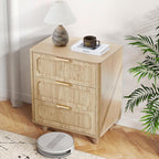 Fluted Nightstand Set 2 22.9'' Wood Nightstands with Drawers Bedside Table Set of 2 Mid Century Drawer Dresser for Bedroom Living Room Natural