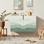 SIGNWIN Sideboard Buffet Cabinet, Kitchen Storage Cabinet with 2 Doors, Green Mountain Range Landscape, Cupboard Console Table for Dining Room - 35" L x 18" W x 29" H