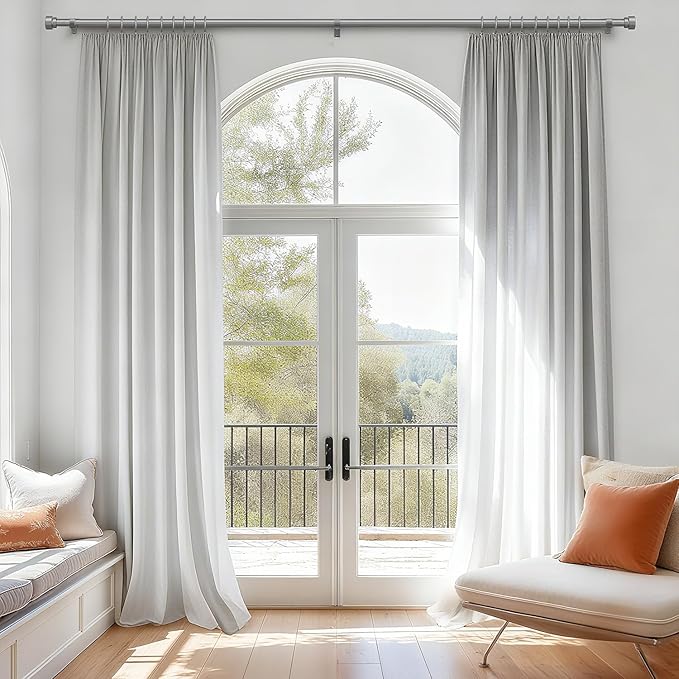 Oneach 2-Pack Curtain Rods for Windows 48 to 84 Inch, 1 Inch Pole Adjustable Length Heavy Duty Metal Curtain Rod Set, for Outdoor Bedroom Kitchen Living Room (Silver, 16 to 88 Inch)