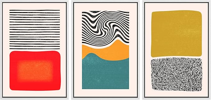 SIGNWIN Framed Canvas Print Wall Art Set Mid-Century Color Blocks & Spirals Abstract Shapes Illustrations Modern Art Contemporary Minimal Ultra for Living Room, Bedroom, Office - 16"x24"x3 White