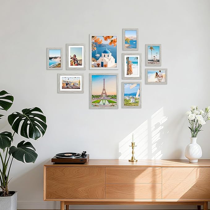 decorUhome Picture Frames Collage Wall Decor for Photo Gallery Display, Assorted Picture Frames set of 10 Including Two 8x10 / Four 5x7 / Four 4x6 for Family Wall Decor, Grey, 10 Pack