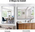 Silver Bathroom Mirror, 36x48 Inch Rectangular Deep Frame Mirror, Large Wall Mounted Bathroom Vanity Mirror Over Sink for Bedroom,Restroom, Living Room, Hangs Vertically or Horizontally