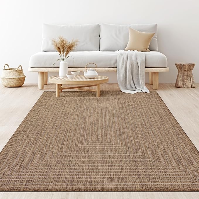 Adiva Rugs Outdoor Indoor Area Rug, Weather Resistant, Easy to Clean, Stain Resistant Floor Mat for Dining Room, Backyard, Deck, Patio (Wooden, 6' x 9')