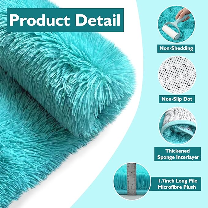 Soft Round Area Rug for Kids Bedroom, Fluffy Fuzzy Shaggy Rug 6'X6'for Living Room, Non Slip Circle Plush Rug for Girls Room Nursery Dorm Decor,Light Blue