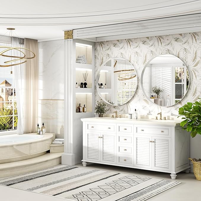 36 Inch Round Bathroom Mirror - Wall Mounted Circle Mirror with Metal Frame, Modern Mirror Suitable for Bathroom, Vanity, Entryway, Living Room, Wall Decor,Silver