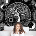 AACKart Tree of Life Tapestry for Bedroom Aesthetic Room Decor-Black and White Spiritual Tree Tapestry Wall Hanging with Sun Moon Star 59.1 x 51.2 inches