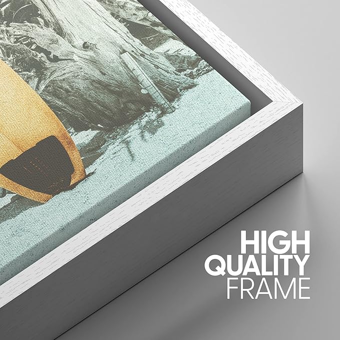 SIGNWIN Framed Canvas Print Wall Art Set Vintage Palm Tree Beach View Sailboat Ocean Nature Wilderness Photography Modern Art Landscape Relax/Calm for Living Room, Bedroom, Office - 24"x36"x3 White