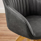 Art Leon Office Chair No Wheels, Mid Century Modern Desk Chair, Swivel Accent Chair with Oak Wood Legs, Faux Leather Upholstered Armchair for Desk, Black