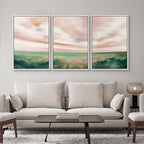 SIGNWIN Framed Canvas Print Wall Art Set Pastel Watercolor Pink Cloud Sky Green Countryside Hill Nature Wilderness Illustrations Modern Art Decorative Scenic Relax/Calm for Bedroom - 24"x36"x3 White
