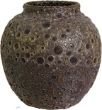 Rustic Pottery Ceramic Vase - Vintage Farmhouse Style Decor, White Grid Ceramic Vases for Home Decor, Modern Farmhouse Decor (Black and brown)